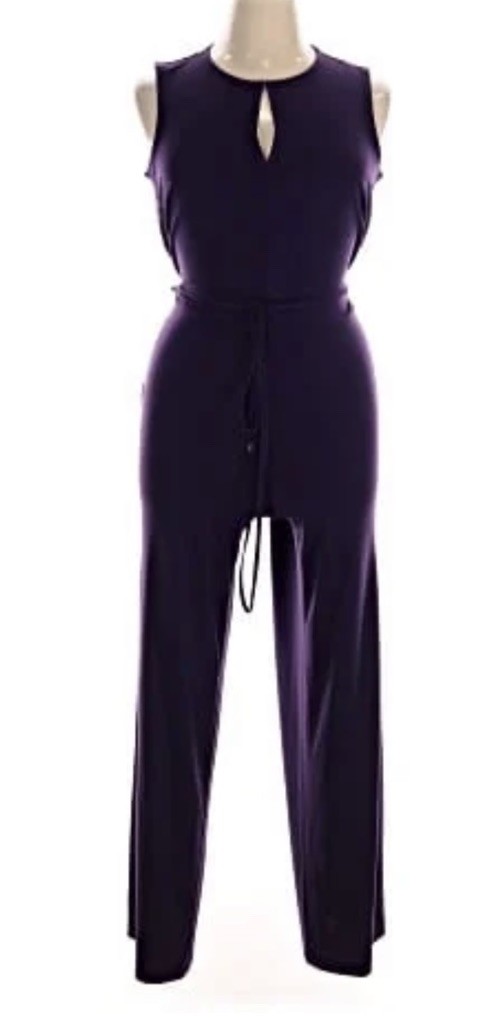 Ralph Lauren Women’s Purple Keyhole Crepe Jumpsuit With Drawstring Size Large
