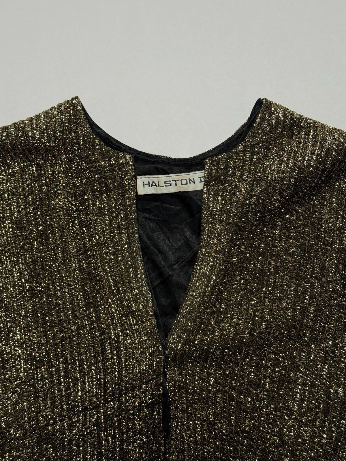 Halston IV 1980s Dorian Black Metallic Gold Lame Maxi Full Length Caftan Kaftan