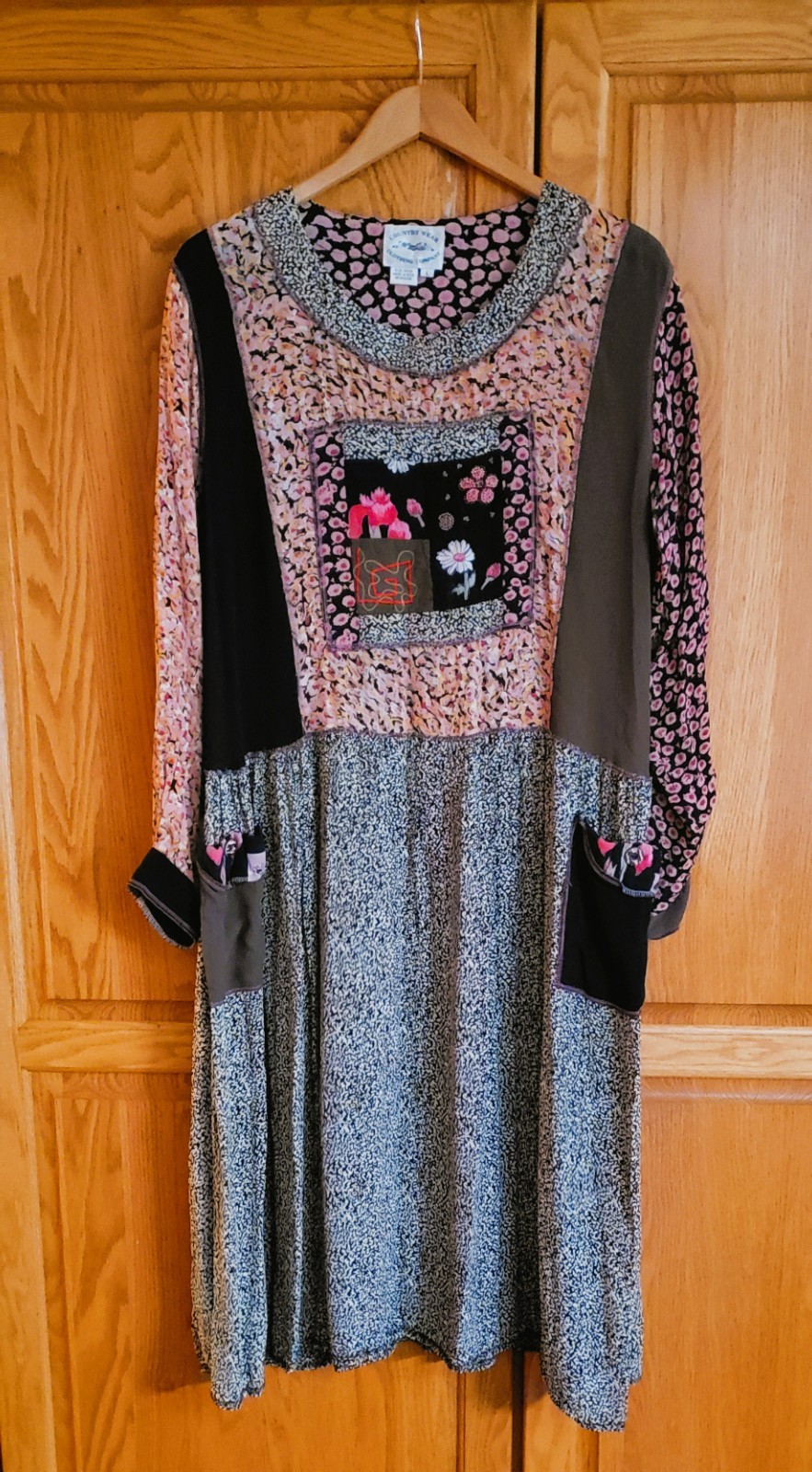 Vtg Country Wear Clothing Company Patchwork Embellished Rayon Dress Size L-XL