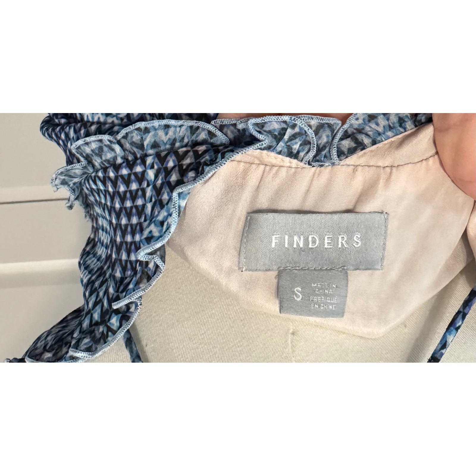 Finders Keepers Blue Geometric Tiered Maxi Dress Open Back V-Neck Small Blue