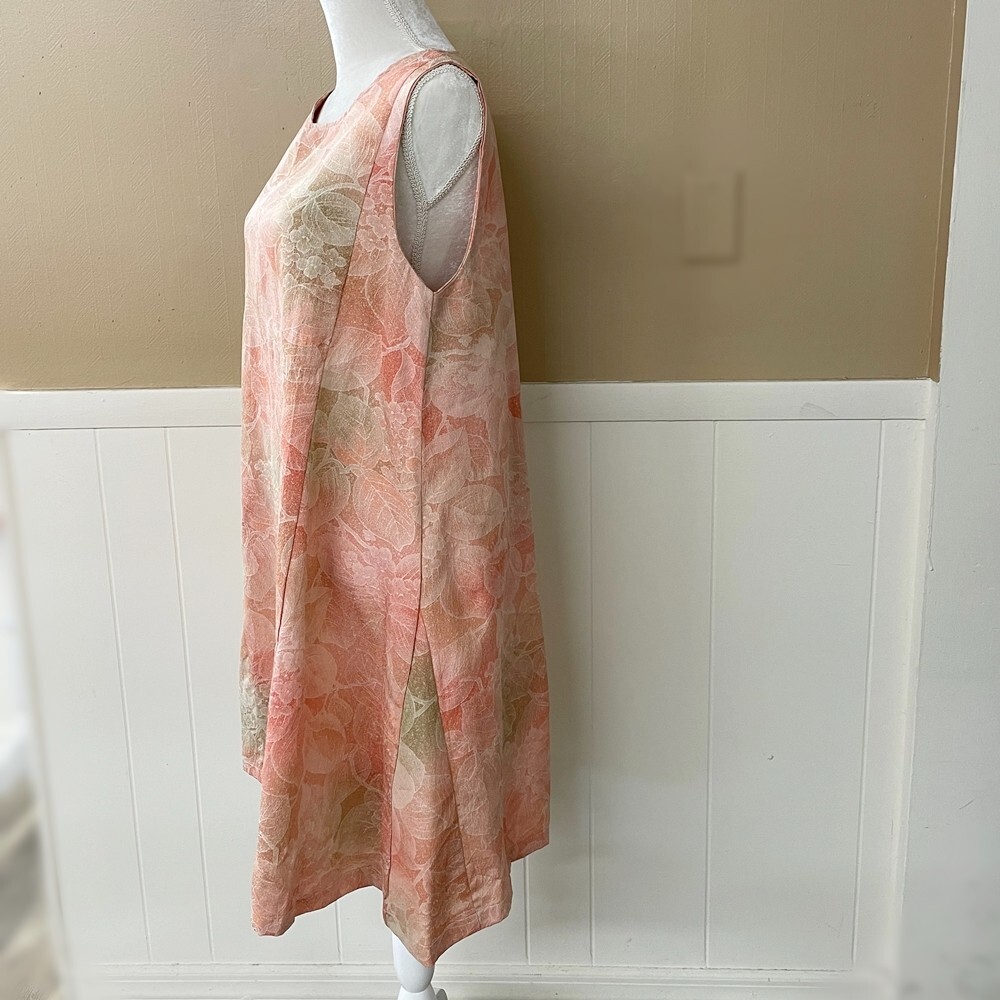Peach Color Silk Kimono Remake Sleeveless Dress Round Neck A-line Dress