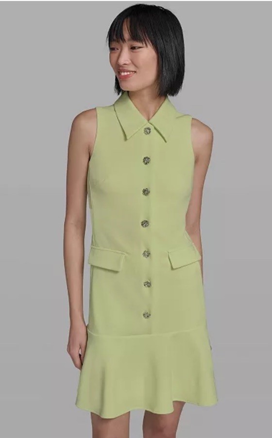 NWT KARL LAGERFELD Paris Women Flower-Button Collared Sleeveless Shift Dress,12