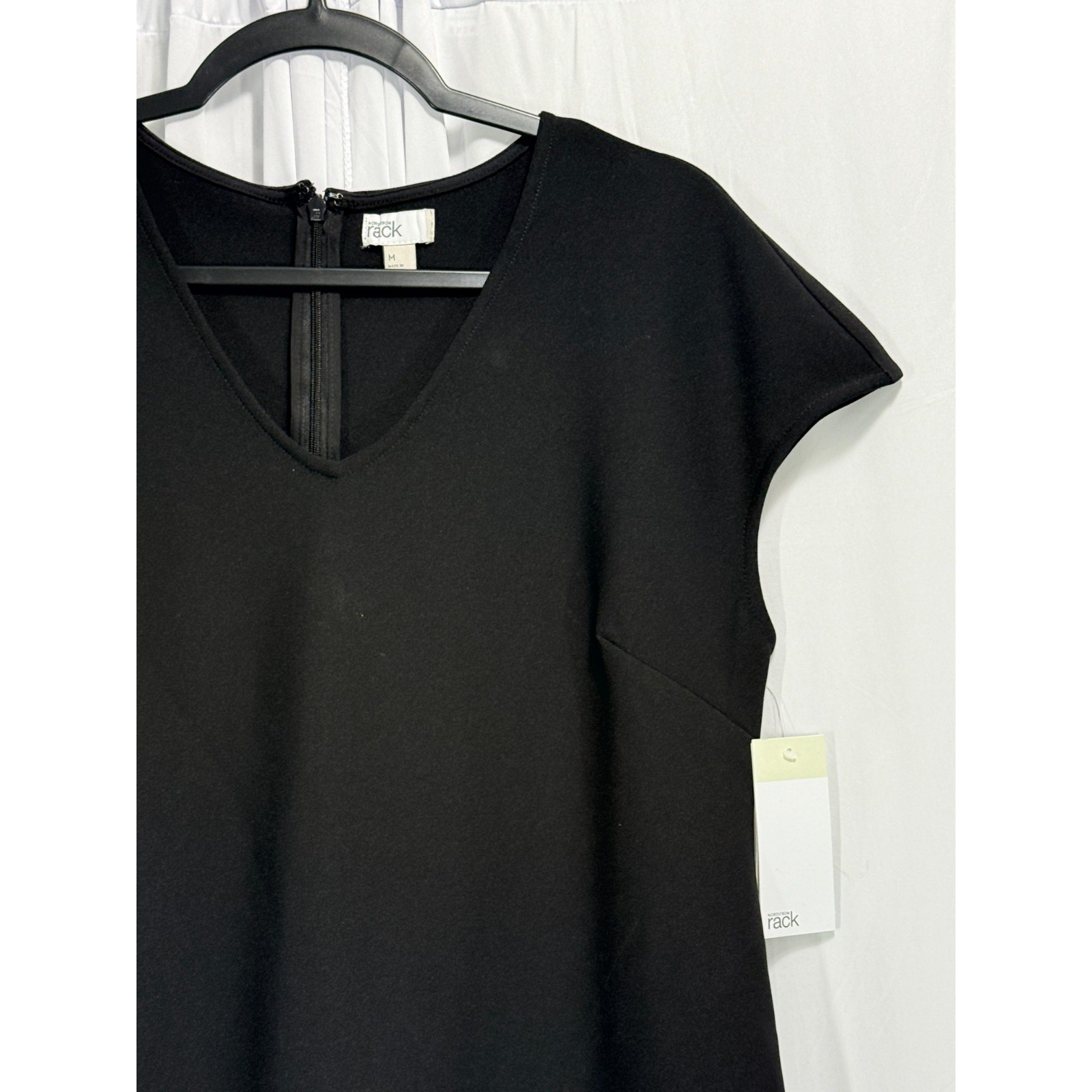 Nordstrom Rack Womens Medium Black Sheath Dress Cap Sleeve V Neck Career NWT