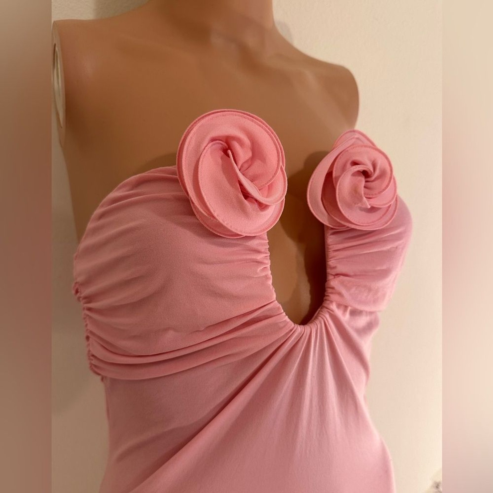 Magda Butrym Strapless flower appliqué Maxi Dress in Pink gown semi sheer small
