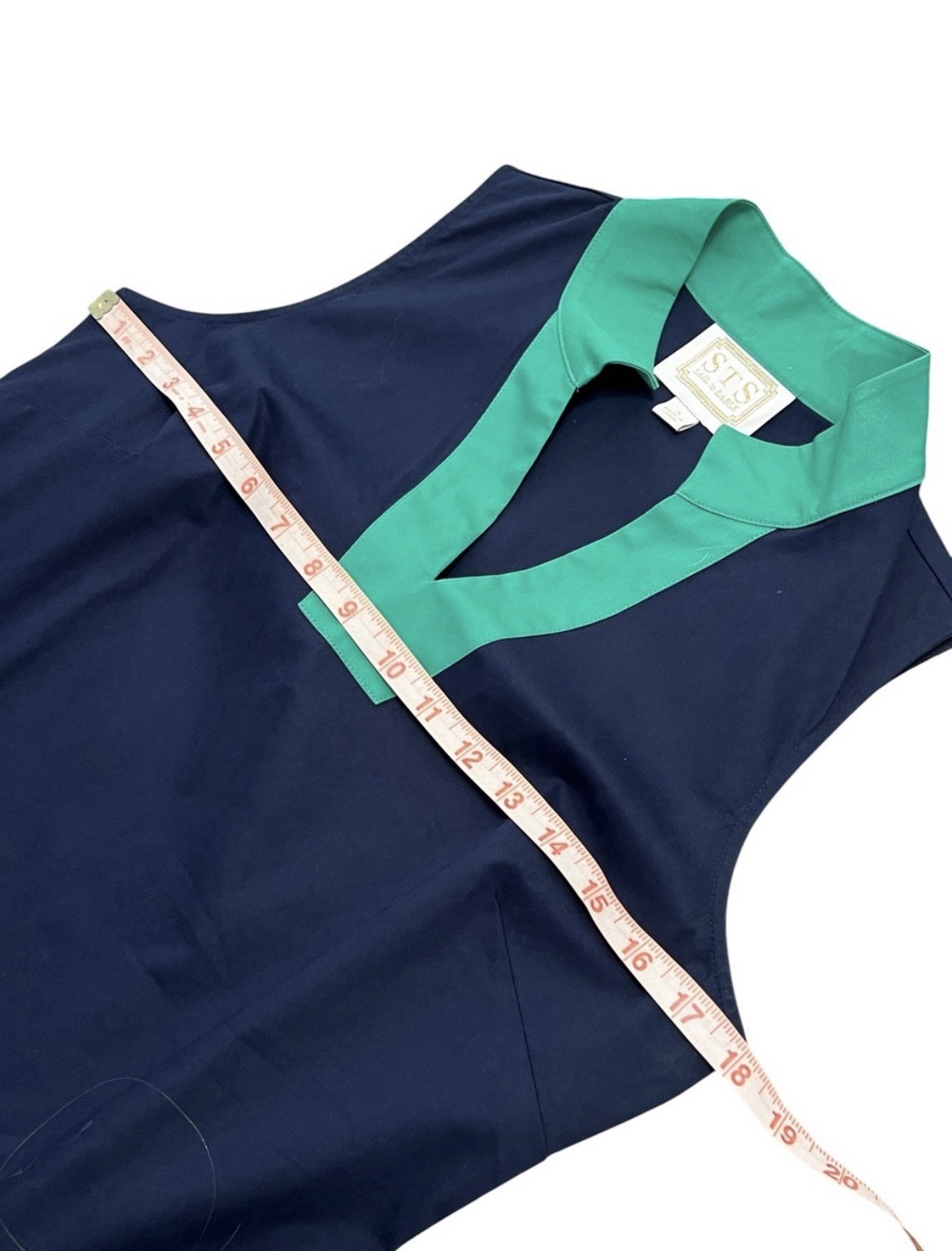 SAIL TO SABLE (STS) color block shift dress navy & Kelly green cotton EUC SMALL