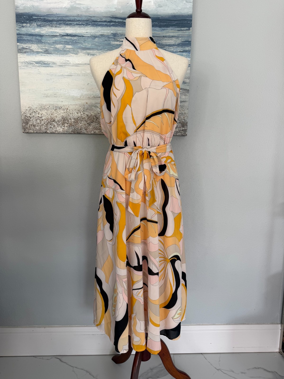 Forever 21 Resort-Chic Tropical Abstract Print halter midi dress L