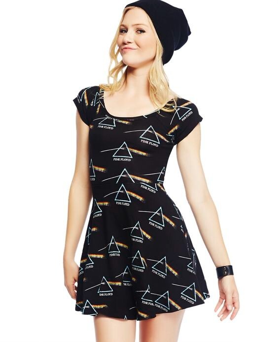 Licensed Pink Floyd cotton stretch Cut Out back Skater Dress, XS,S,M,L
