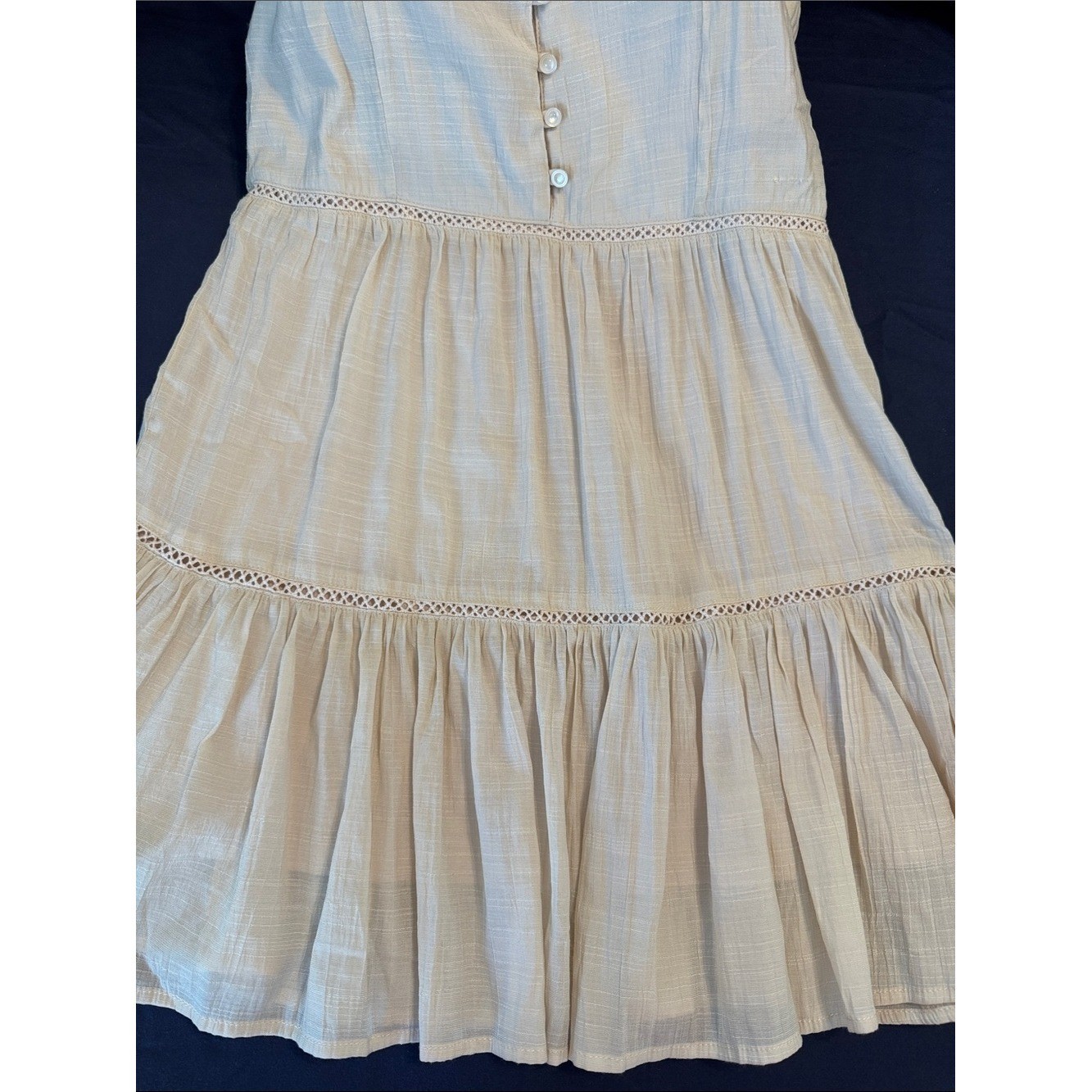 Cream Spaghetti Strap Button-Front Romantic Boho Sundress
