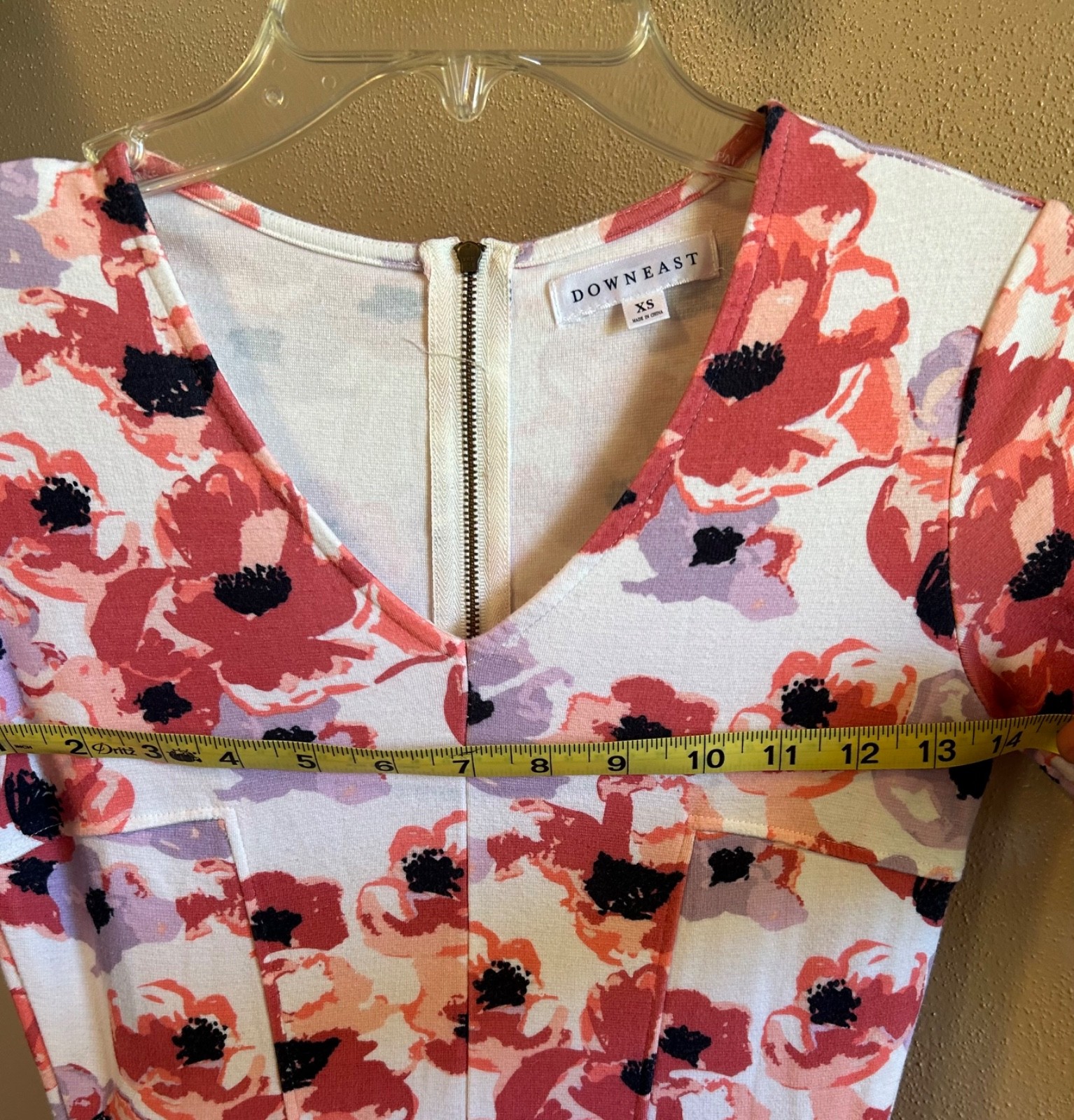 Downeast Basics XS Floral V-Neck Short Sleeve Zip Fit & Flare Dress