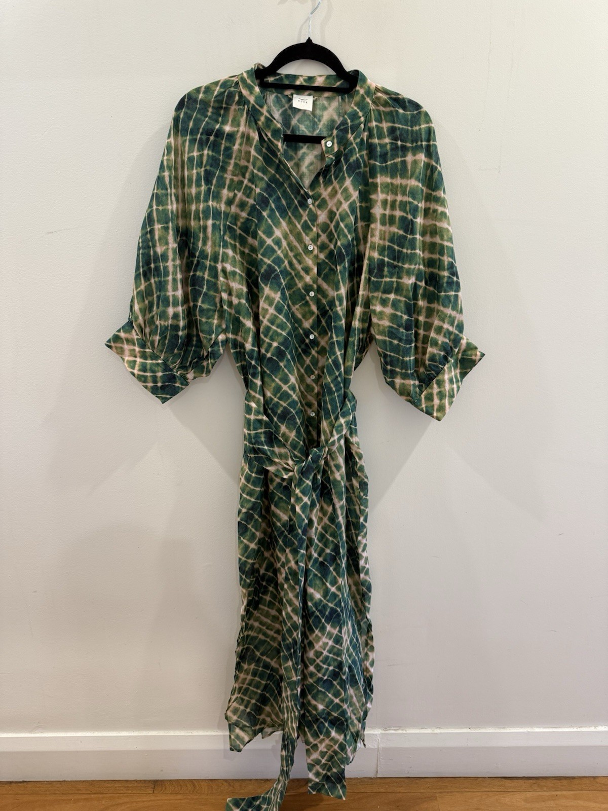 Husk Green And Pink Crocodile scale Print Long Sleeve Dress With Tie Size 16