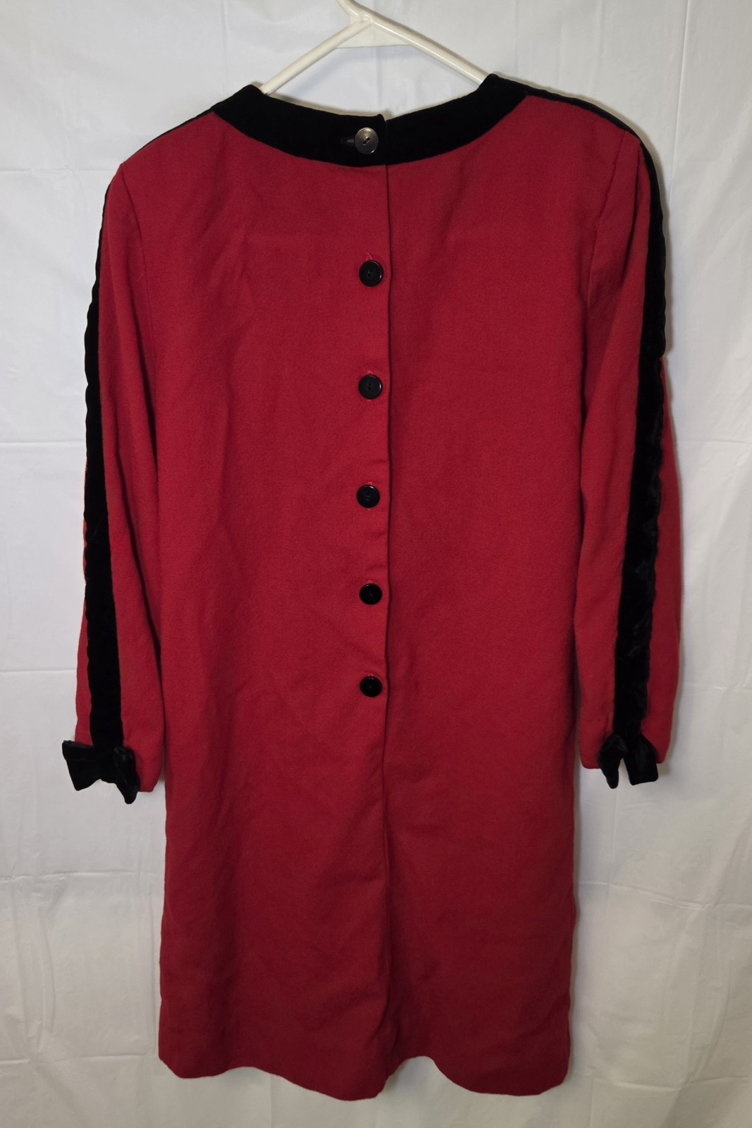 Vintage Albert Nipon Boutique Red/Black Pleated Bow Blouson Round Neck Dress 8