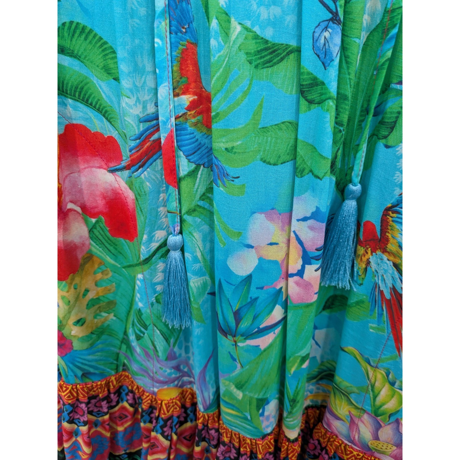 Boho Beach Summer Rare Lulalife Turquoise Tropical Parrot Floral Tassel S Dress