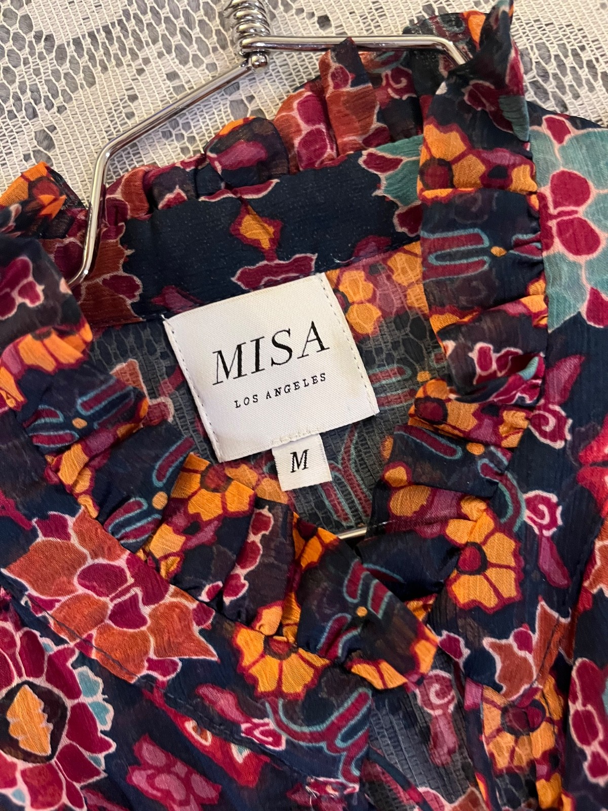 MISA Los Angeles Anisa Chiffon Ruffle Midi Maxi Dress Medium Wedding Guest