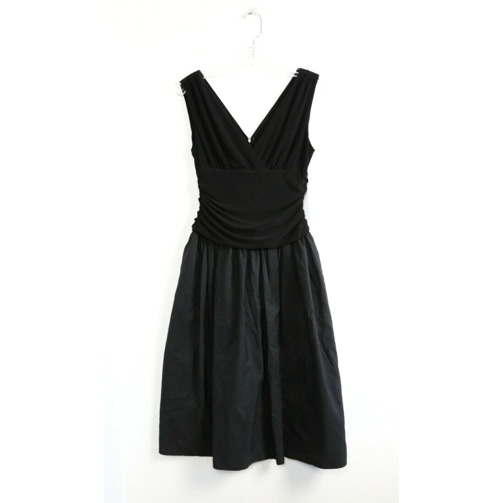 Eliza J black cocktail dress classy rouched waist V-neck sleeveless knee length