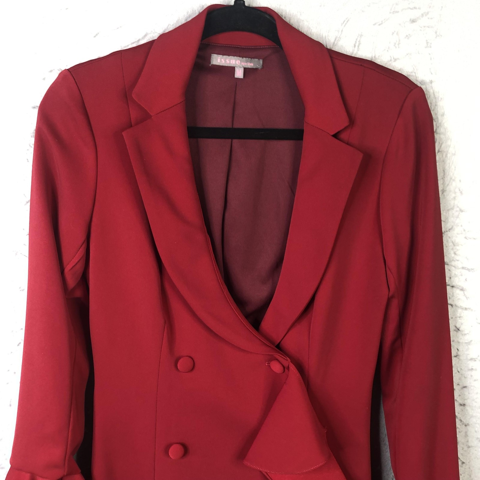 Issue New York Dress Womens M Red Ruffle Jacket Mini Long Sleeve Party Cocktail