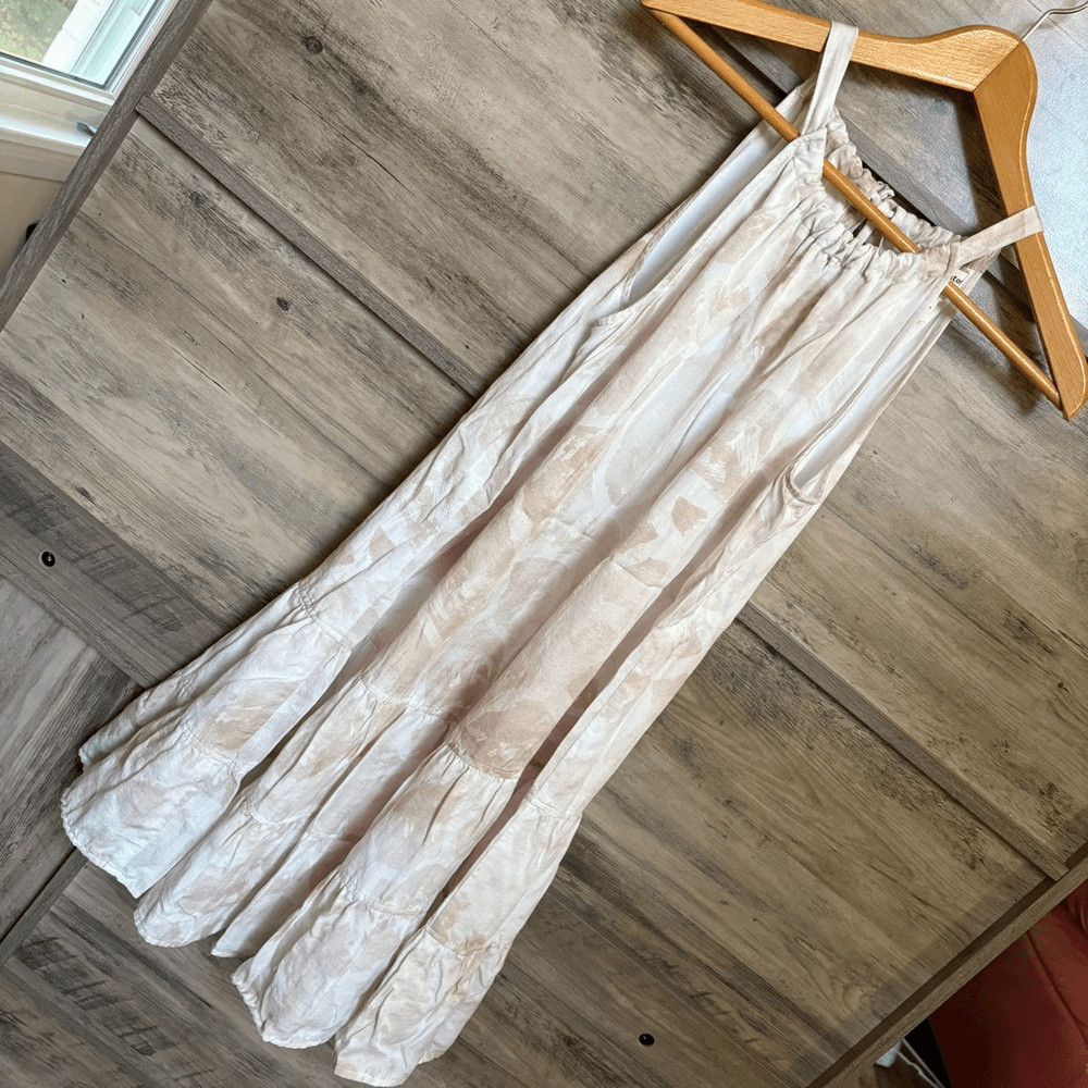 Anthropologie Cloth & Stone XS Cream Tan Tiered Prairie Dress Luxury Boho Preppy