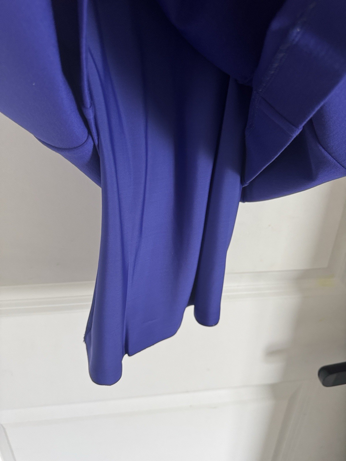 Blue Solid Round Neck Sheath Dress Ruffle Bell 3/4 Sleeve Zip Knee 6