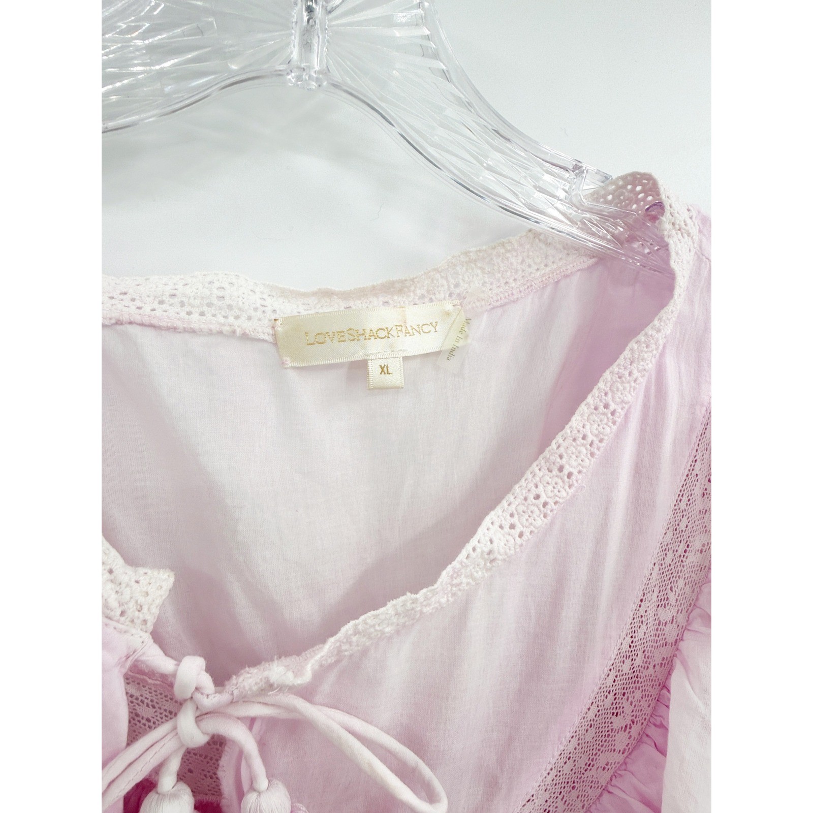 LoveShackFancy Liv Dress Peony Pink Cotton Ruffle Lace Mini XL