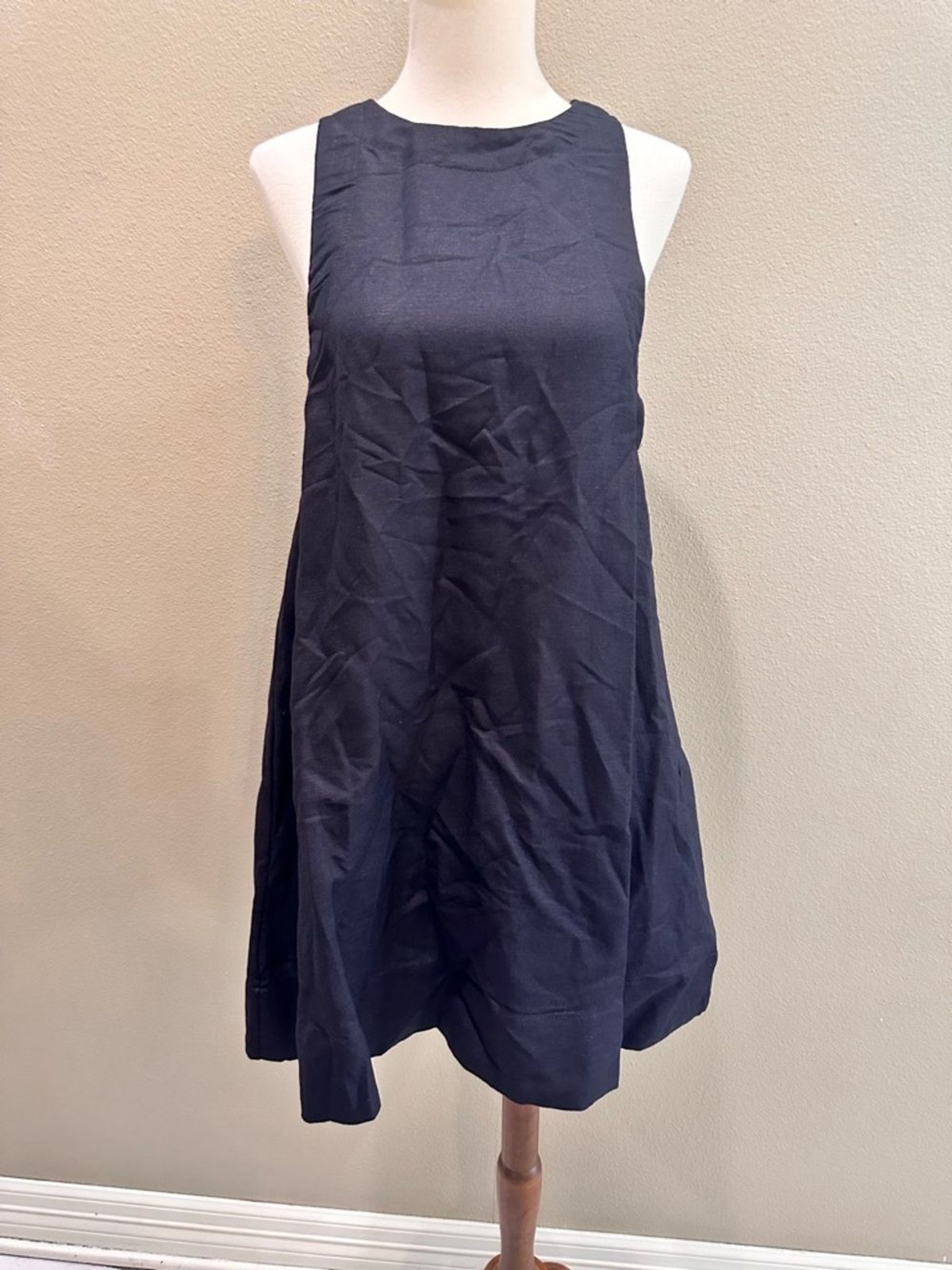 Mabel Linen Blend Summer Sundress Classic Black Sleeveless A-Line Dress Sz S