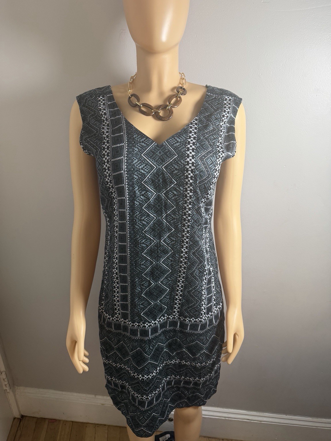 Women’s Sleeveless Geometric Print Side Slit Tunic Dress