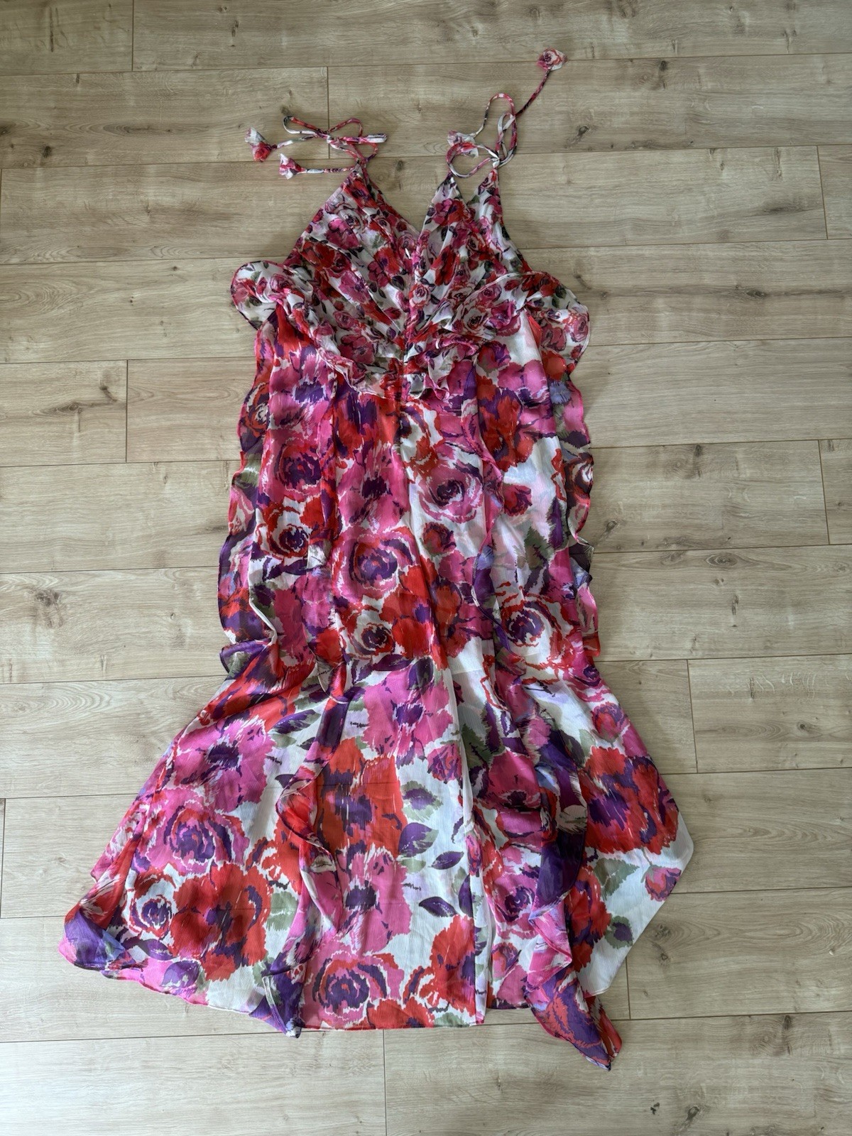 MISA Los Angeles Floral Ruffle Maxi Dress Size M Tie Shoulder NWOT