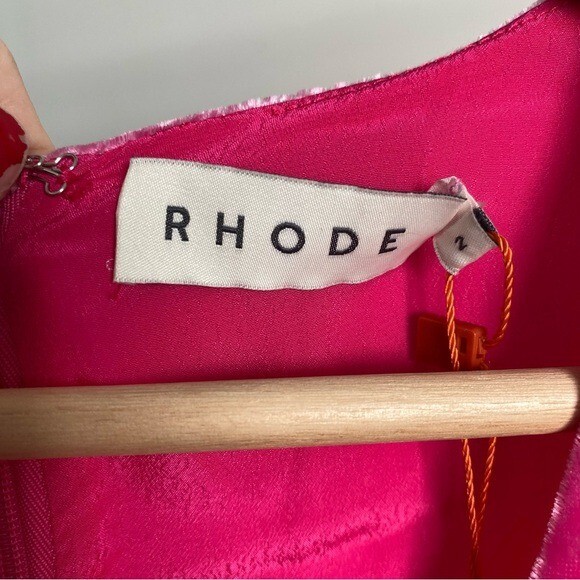 $565 NWT Rhode Pink Ester V-Neck Puff Sleeve Velvet Dress in Jaipur #2 Sz 2