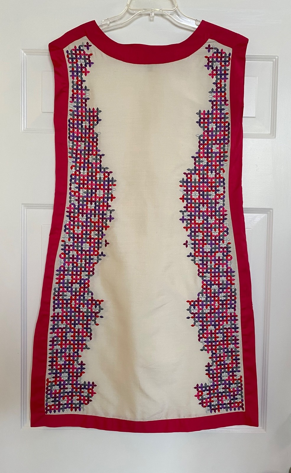 RANNA GILL Silk Tunic Dress S Embroidered Lightweight Cream w/ Pinks Purples