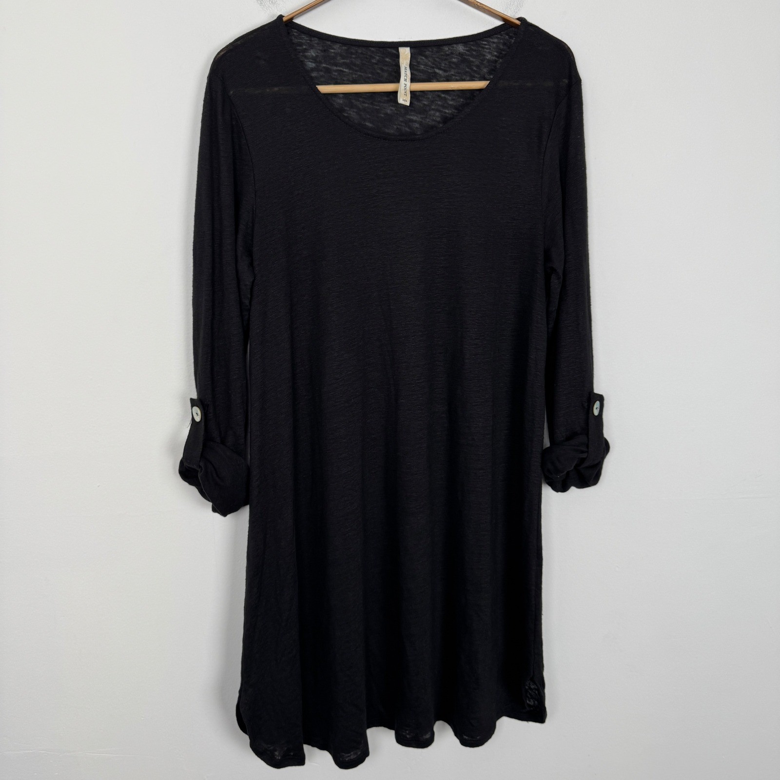 Match Point Linen Black Long Sleeve Roll Tab Sleeve Tunic Dress Women’s Size M?