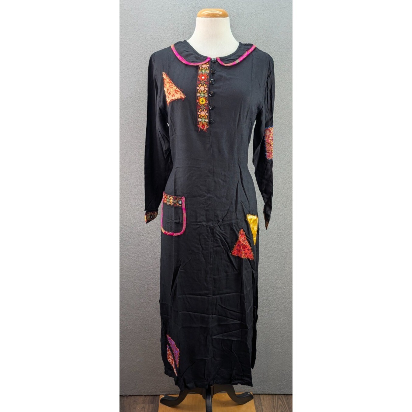 Sacred Threads Maxi Dress Floral Patchwork Long Sleeve Witchy Goth Size S/M NWT