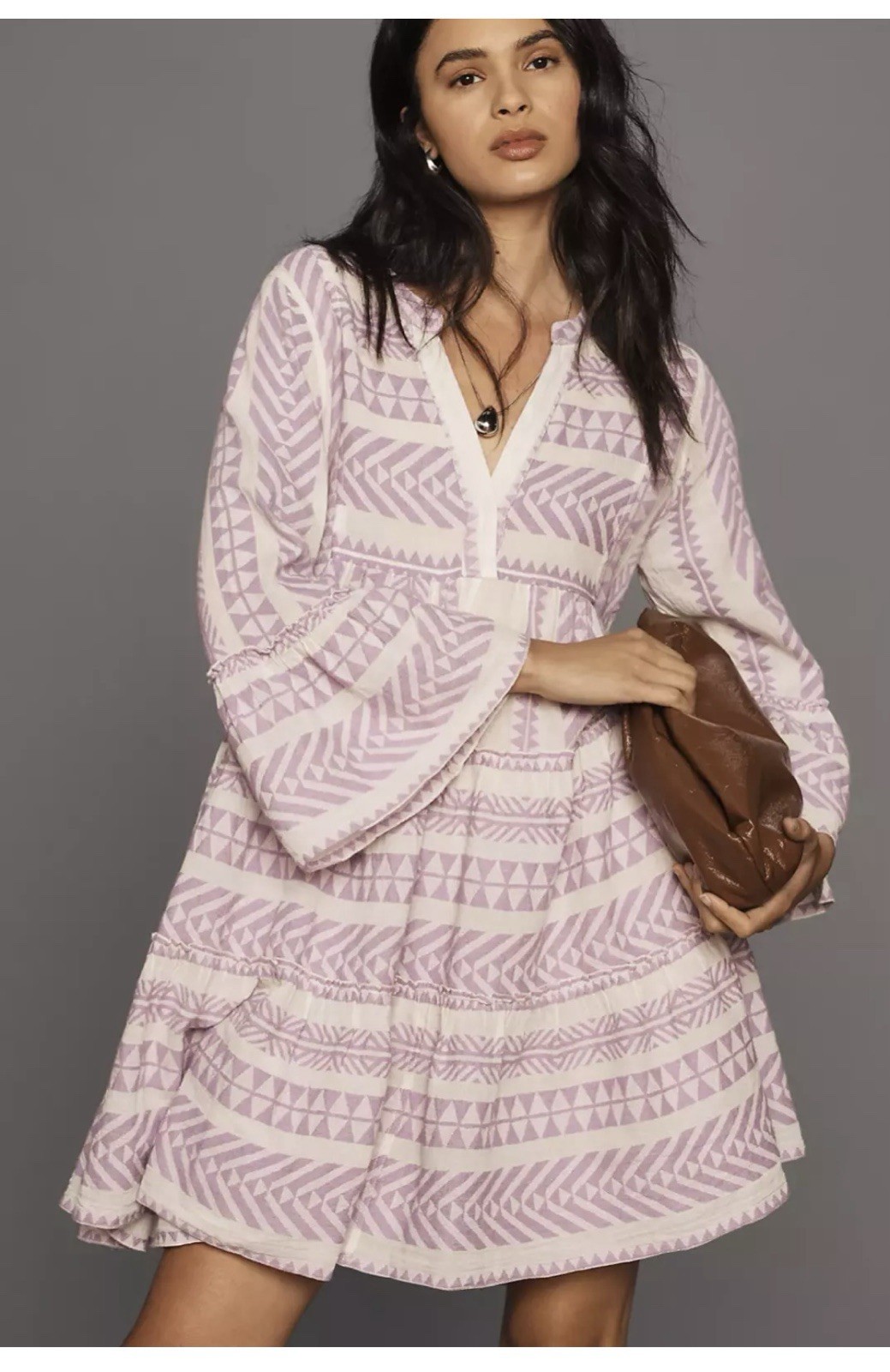 Devotion Twins Embroidered Ella Lilac/Off-White Tunic Dress size S