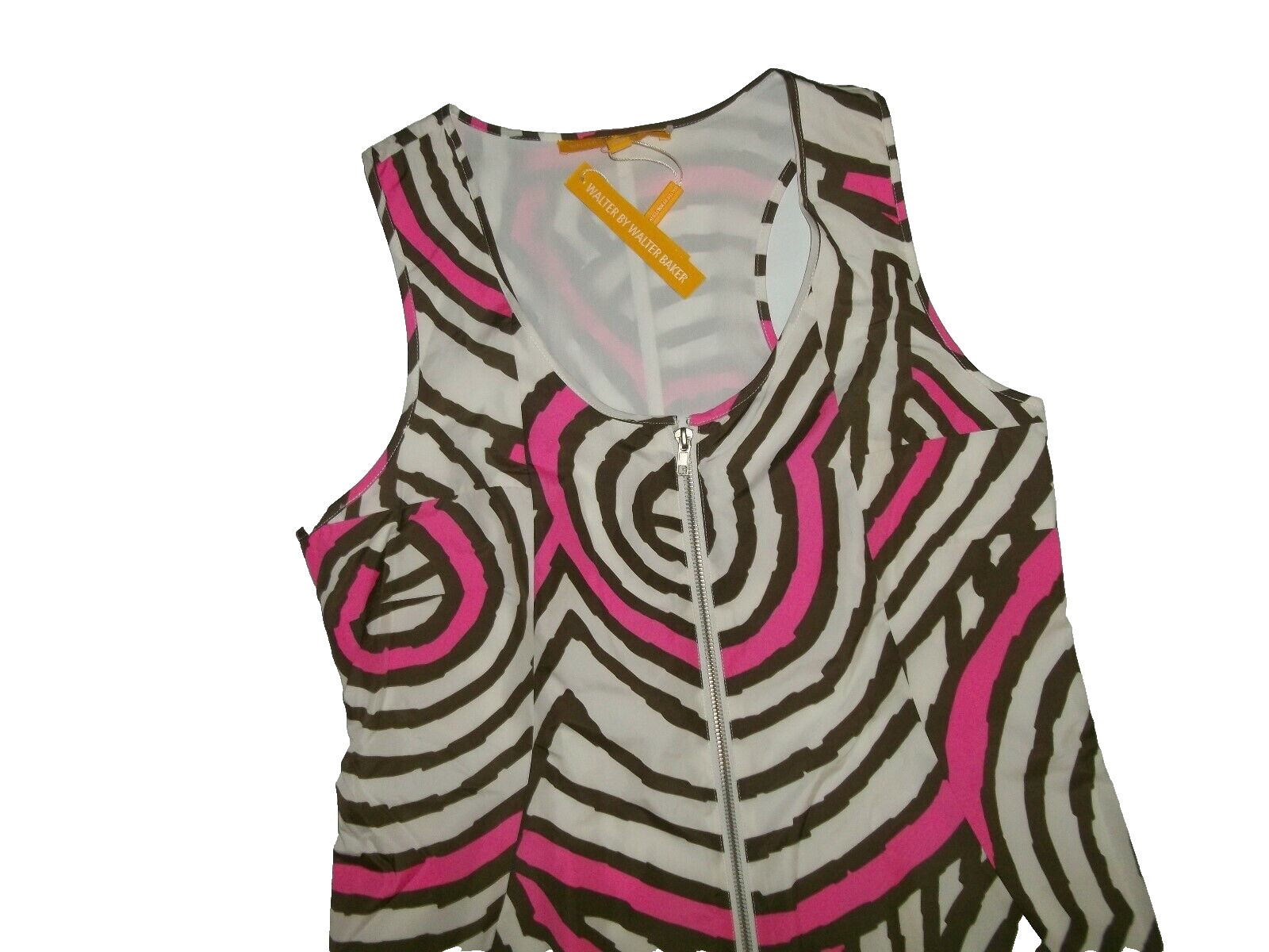 WALTER BAKER Exposed Zipper GEO Design SLEEVELESS Lined DRESS Womens SMALL NEW