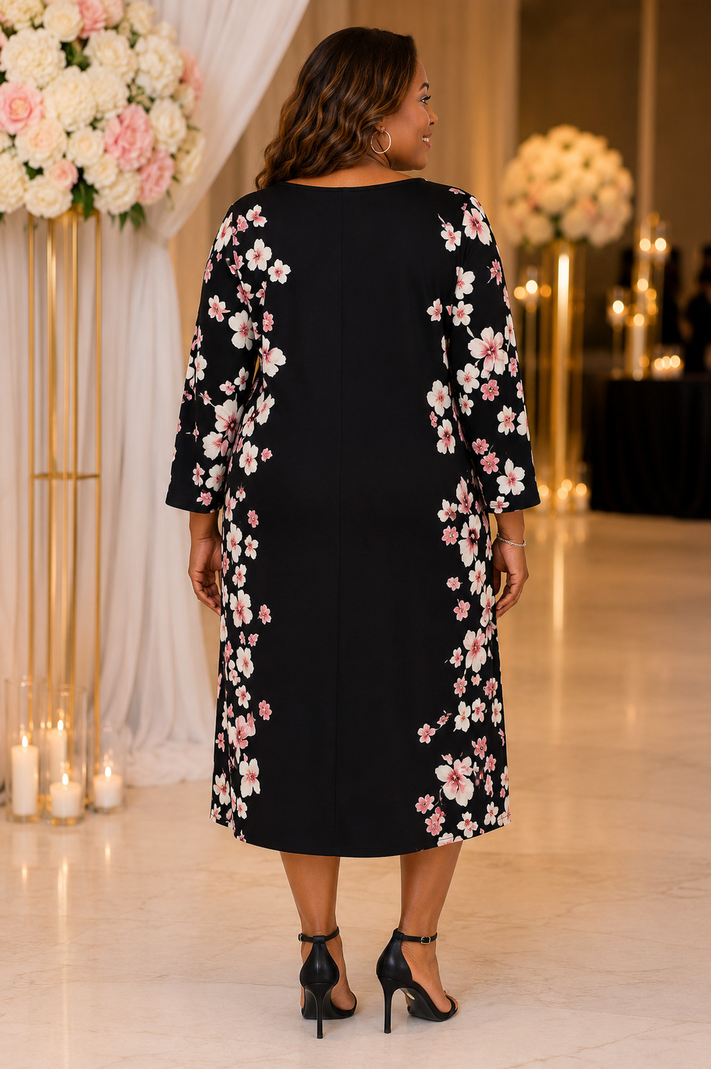 Lauren Ralph Lauren Black Cherry Blossom Maxi Sheath Dress/Size 22W)