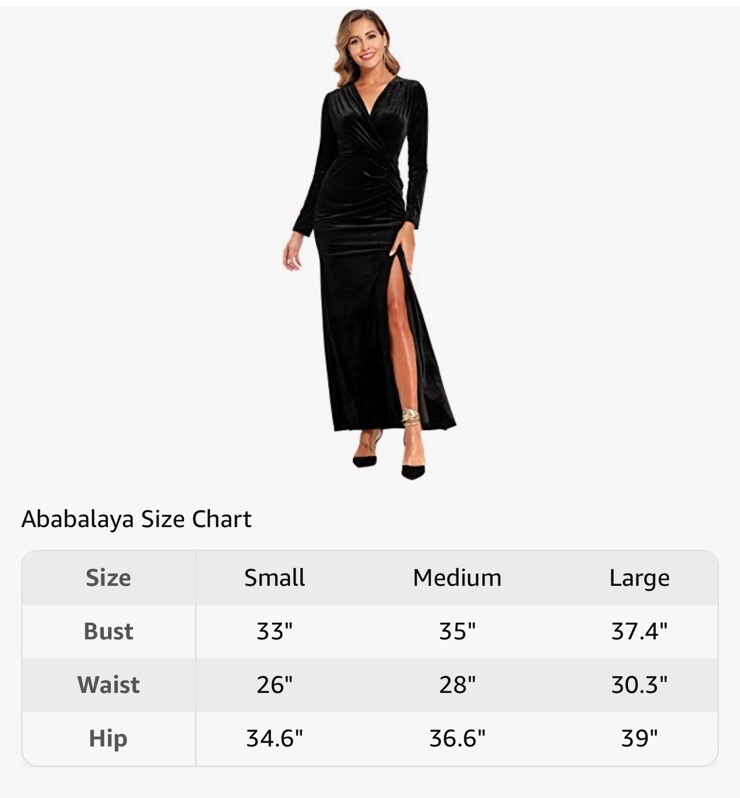Ababalaya M Black Velvet Wrap Party Dress Long Sleeve VNeck Maxi Slit