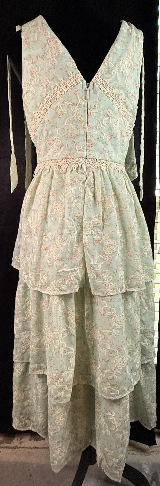 Just Me Mint Green Floral Lace Tiered Midi Dress Size Small Romantic Cottagecore