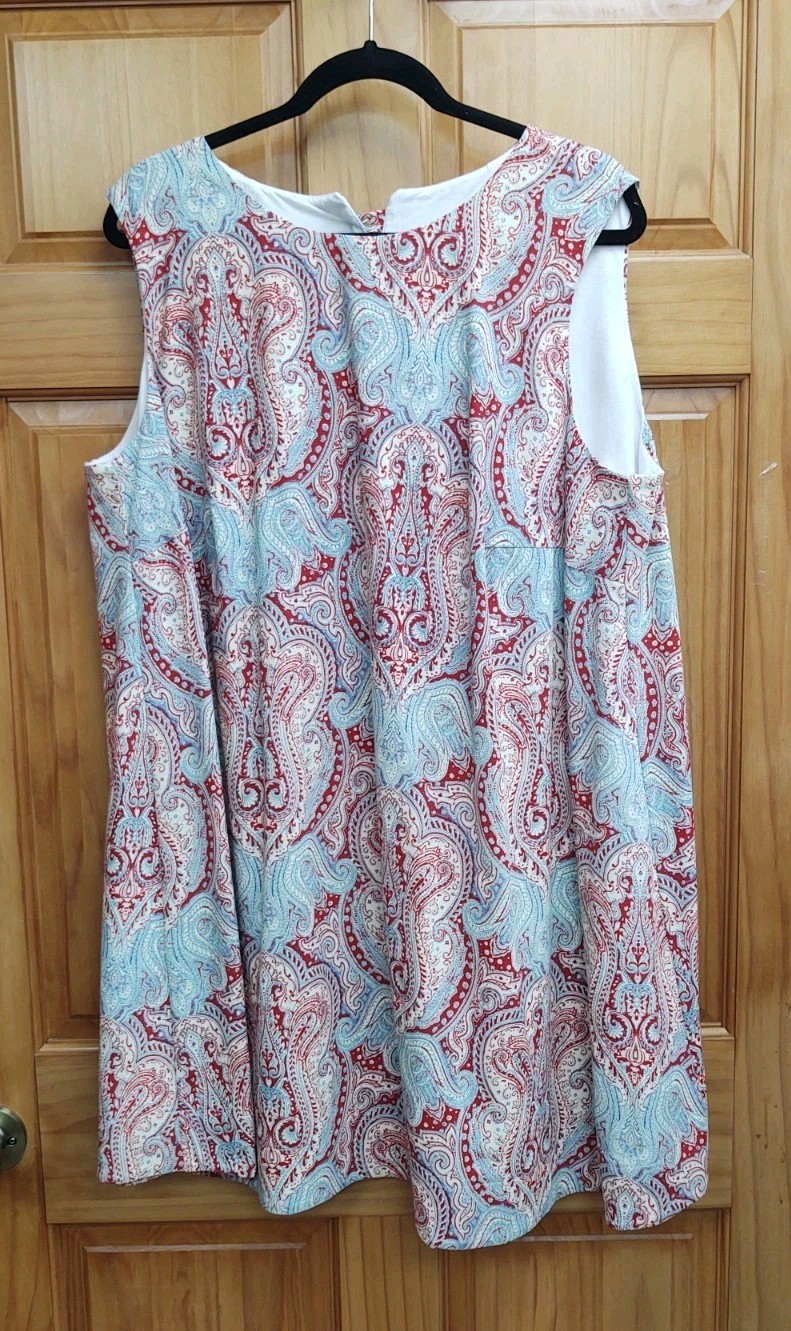 Handmade Viki Sews Pattern Swing Lined Tunic Red Blue Paisley Dress Size 18/20