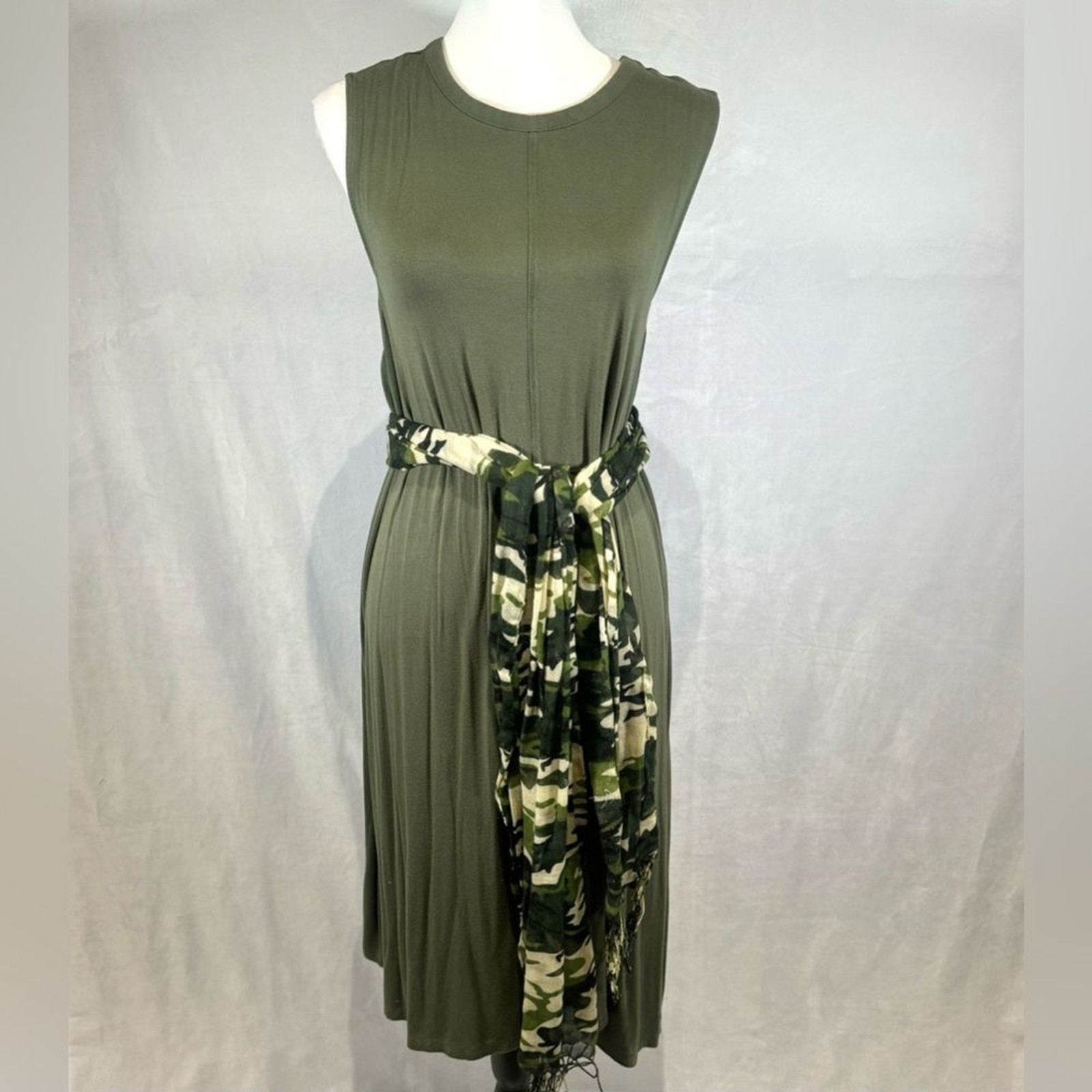 Army green shift dress with camo sash size 2X