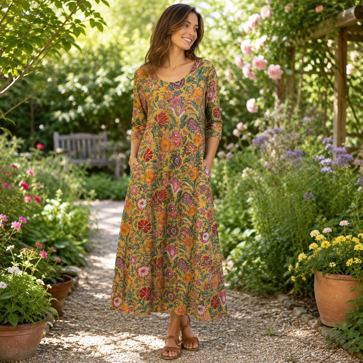 Natural Life “Lottie” Floral Sweater Knit Maxi Dress Feminine Cottagecore M