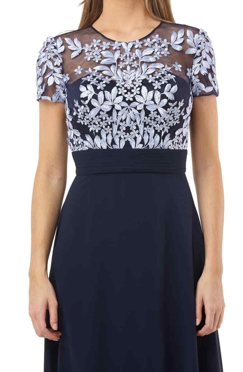 JS COLLECTIONS EMBROIDERED ILLUSIONS BODICE NAVY/PERIWINKLE DRESS GOWN sz 12