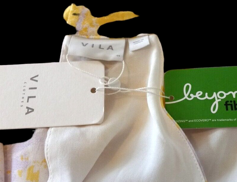 NWT VILA Maxi Dress M Yellow White Floral Halter Open Tie Back Lined Summer