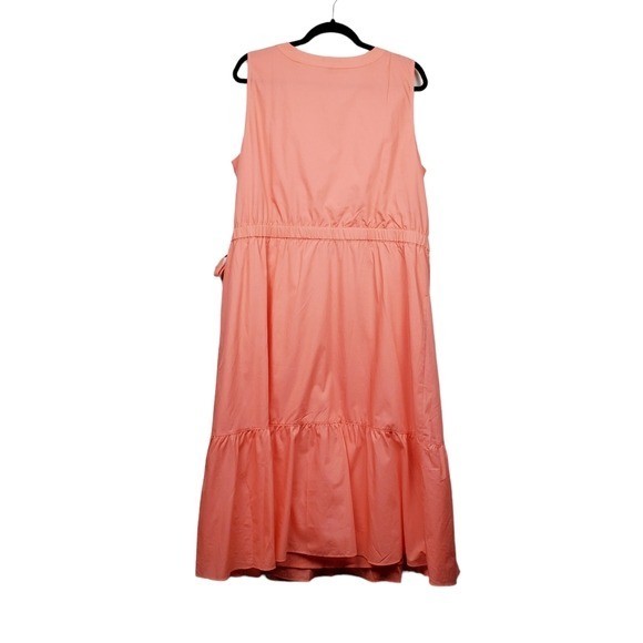 Talbots Sleeveless Peachy Orange V-Neck Poplin Wrap Midi Dress Size 14W NWT
