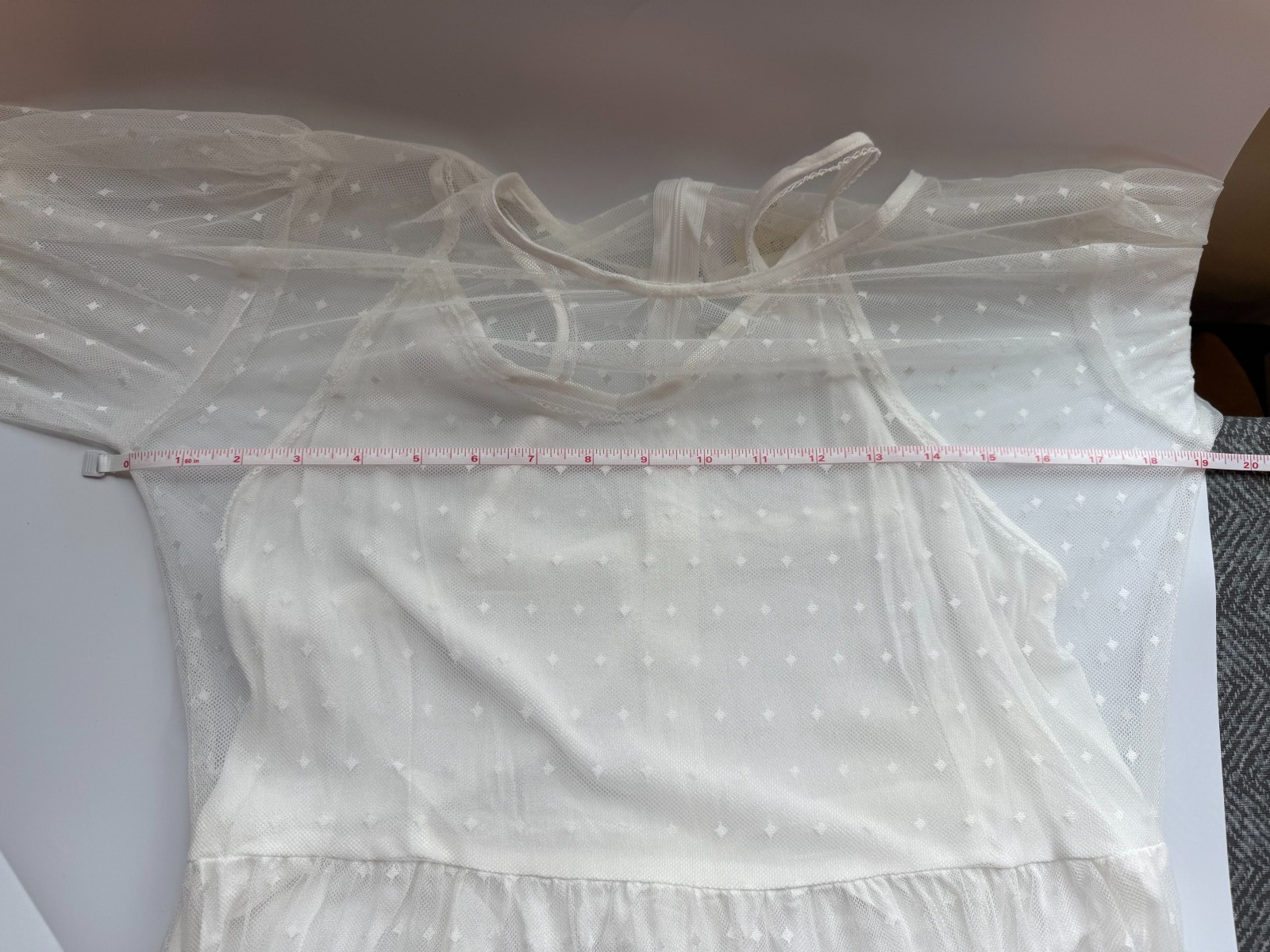 POL sheer overlay embroidered white dress. Slip dress. 3/4 bell sleeves. Large