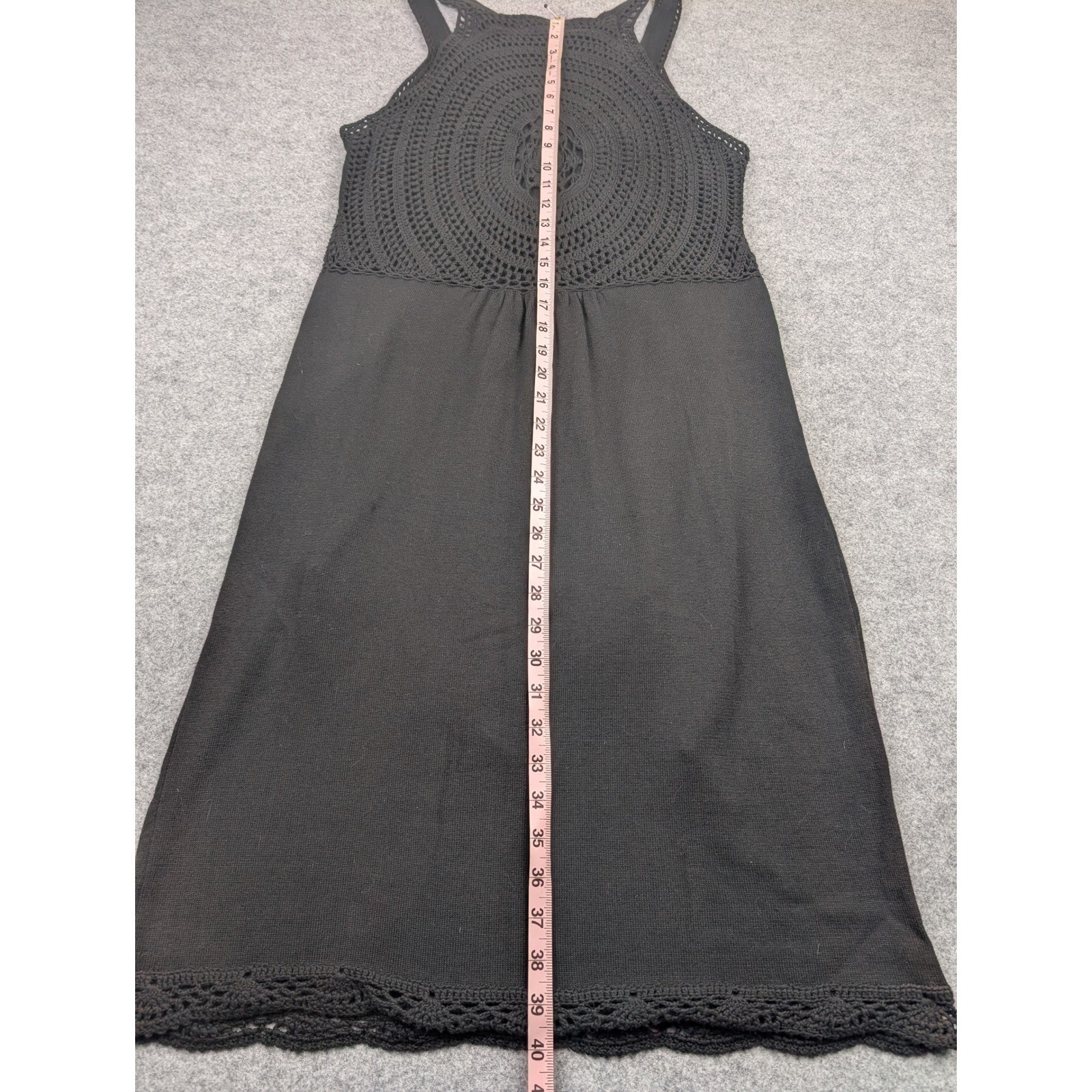Dakini Black Knit Sleeveless Dress Crochet Back Medallion V-Neck Womens Large
