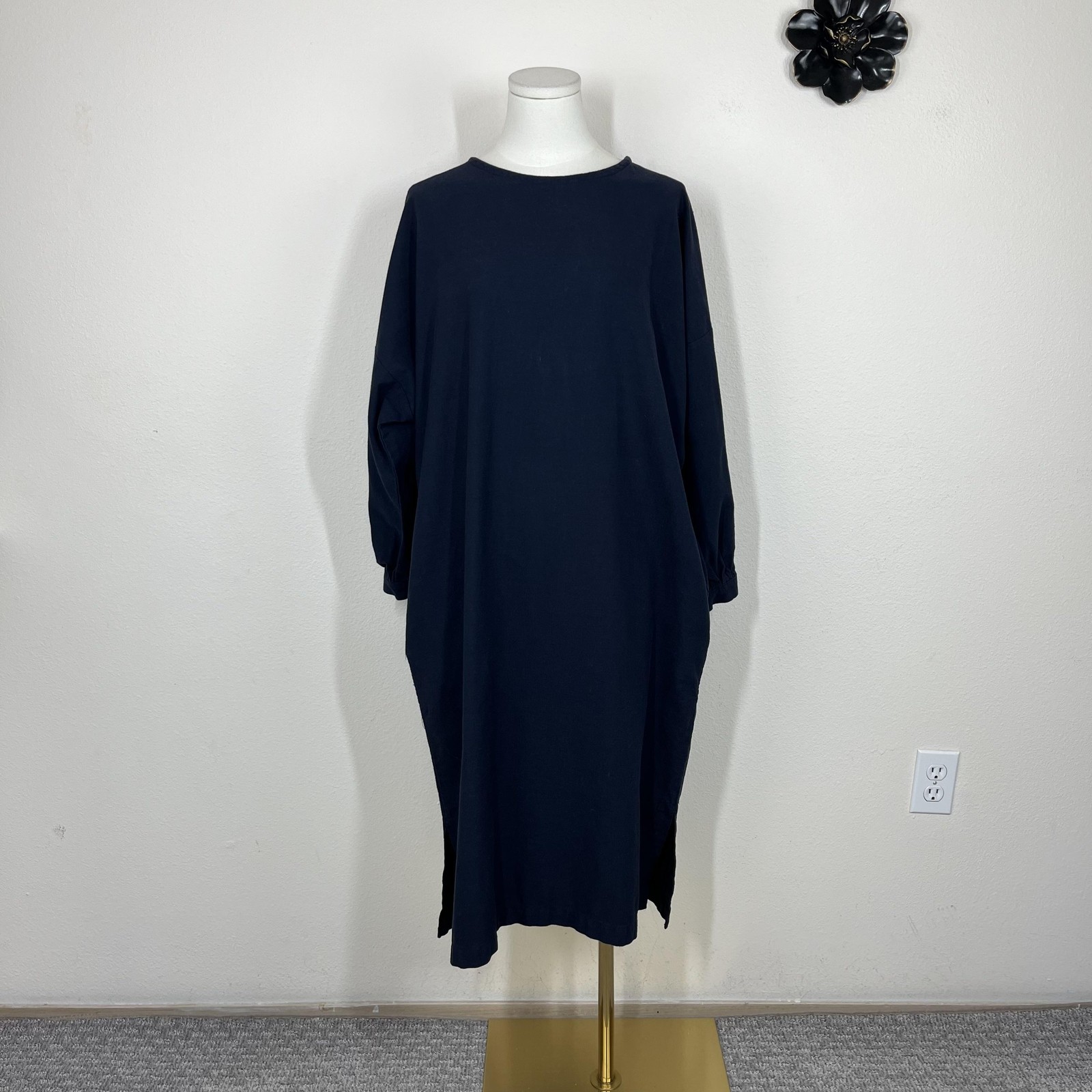 Gravel Gold Dress Women 1 Small Blue Cotton Shift Midi Pockets Lagenlook Minimal