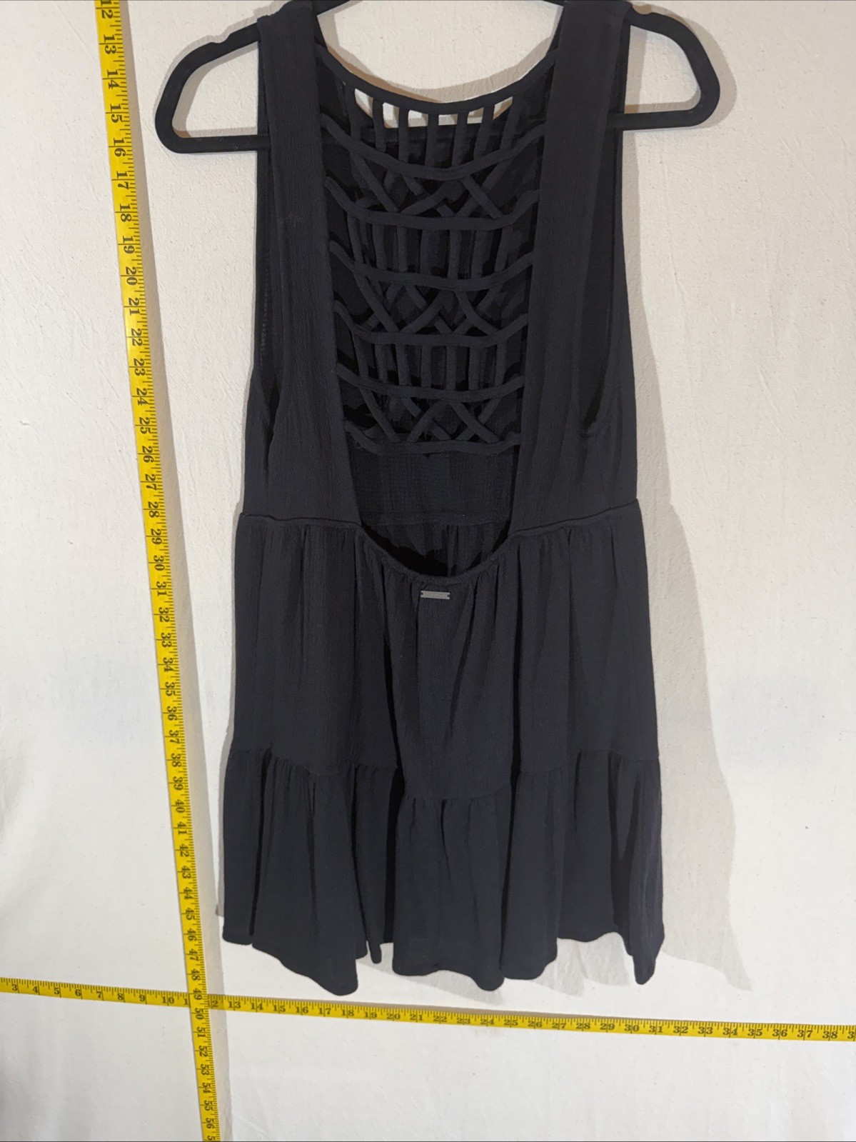 Billabong Small Black Gauzy Babydoll Layered Lattice Open-Back Cover Mini Dress