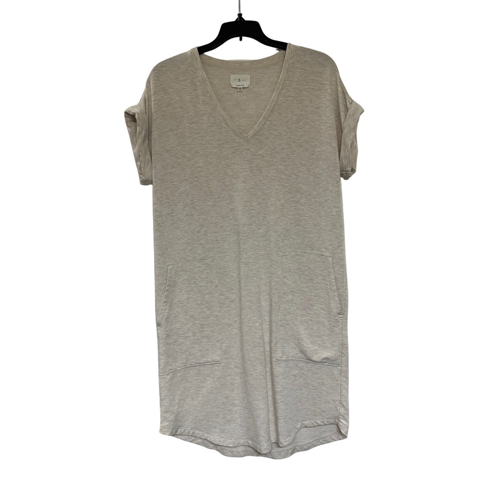 Lou & Grey Signature Soft T Shirt Dress XS Oatmeal V Neck Pocket Casual Lounge