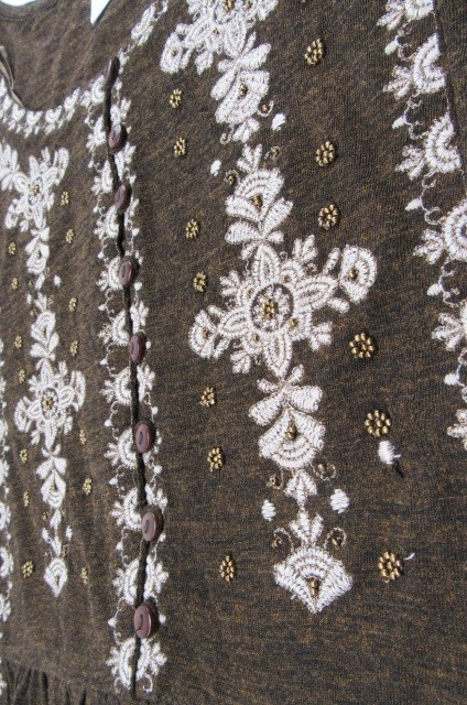 Sweet Magnolia Brown Embroidered Boho Dress Women’s L 3/4 Sleeve Midi