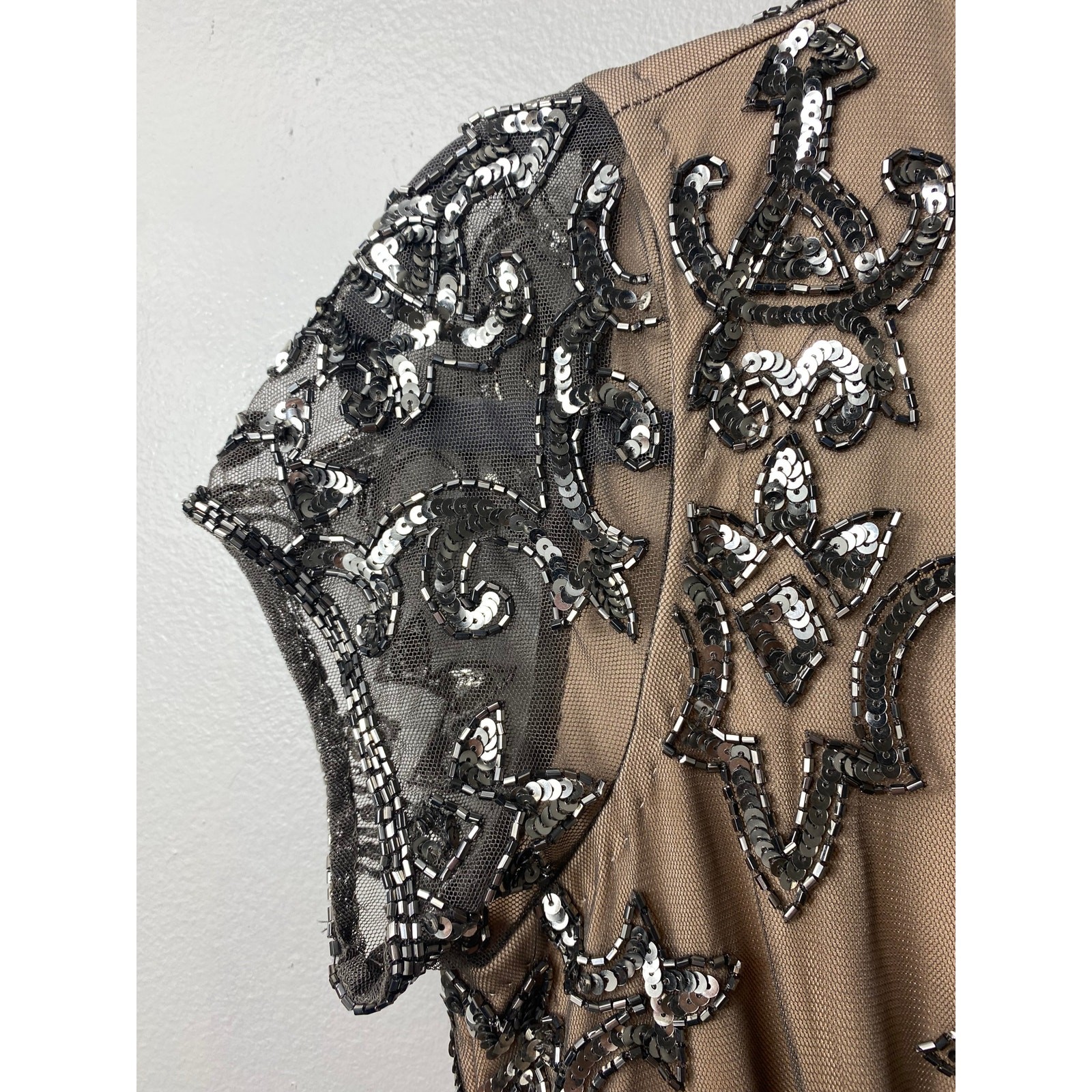 ADRIANNA PAPELL DRESS 2 SEQUIN BEADED WEDDING GUEST COCKTAIL PARTY SHORT DAMASK