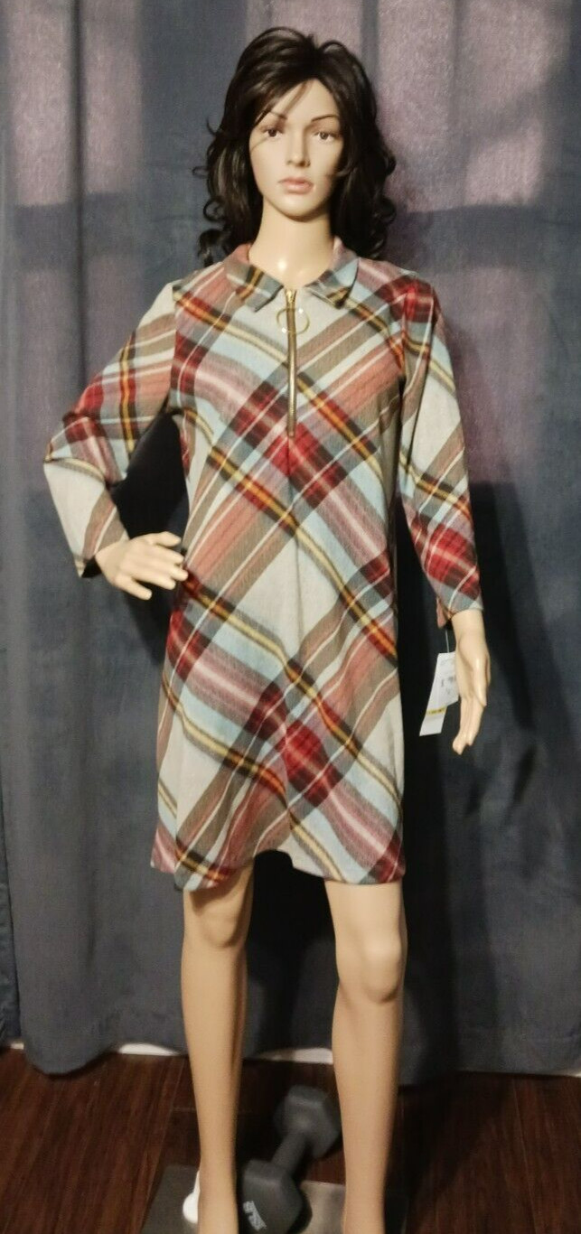 R K Sweater Dress Woman Medium Plaid Red Brown Winter Warm Outdoor Modern Chic