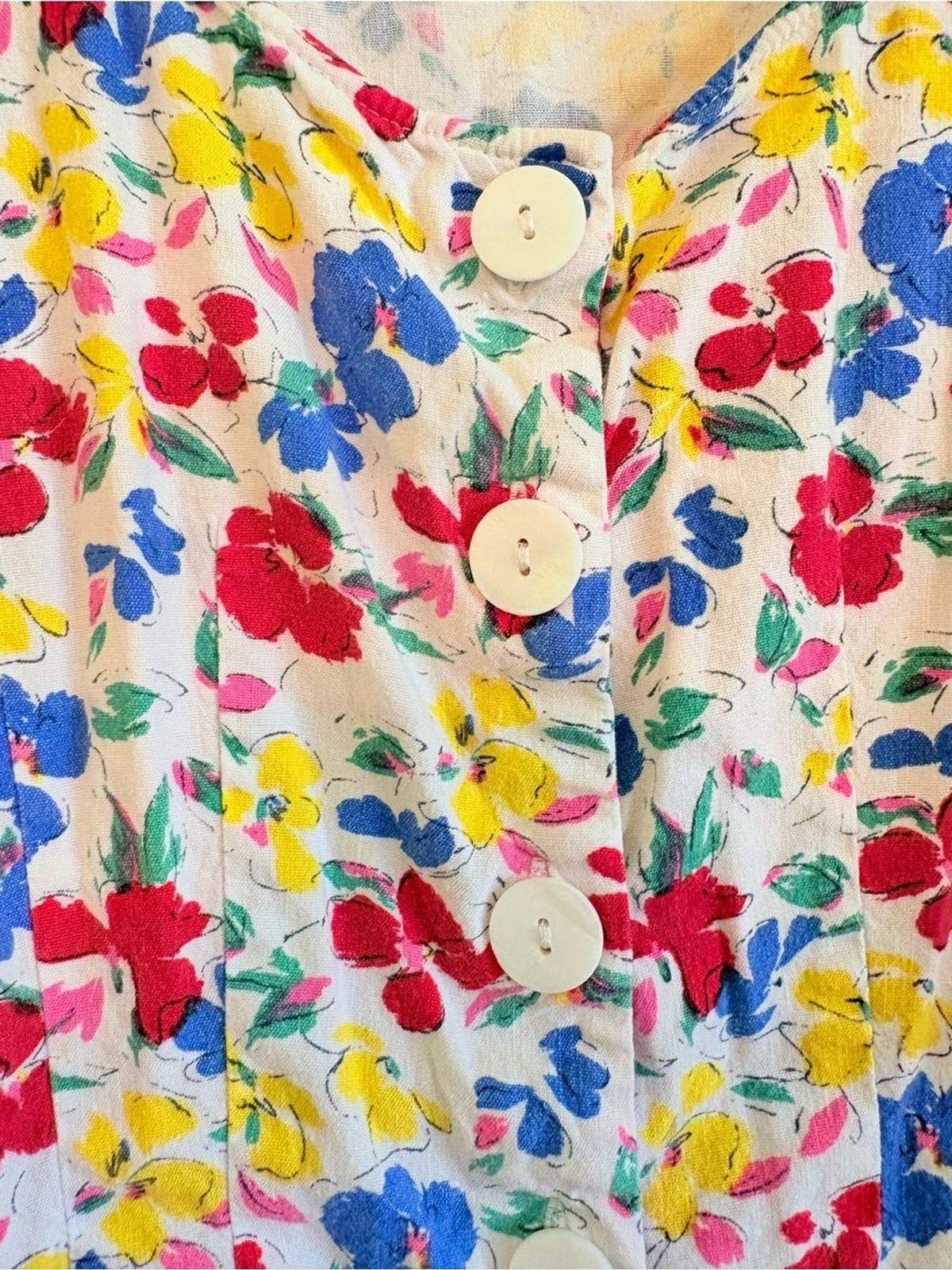 Floral Button-Front Summertime Mini Dress in Red, Blue & Yellow