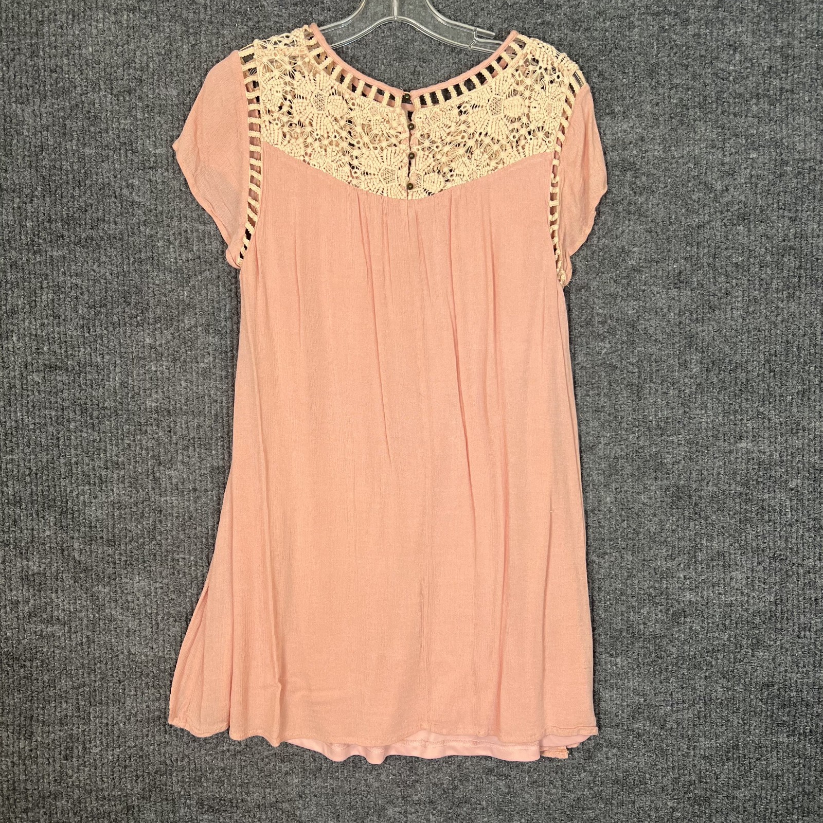 Womens Crinkle Crotchet Shift Dress Medium Pink Cream Bohemian Romantic Dainty